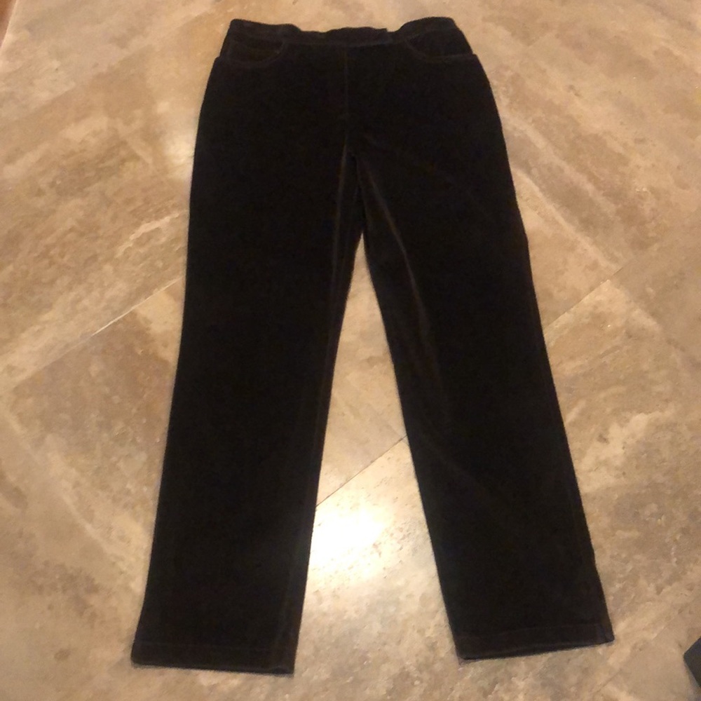 St John Collection chocolate brown jean style cotton velvet pants.